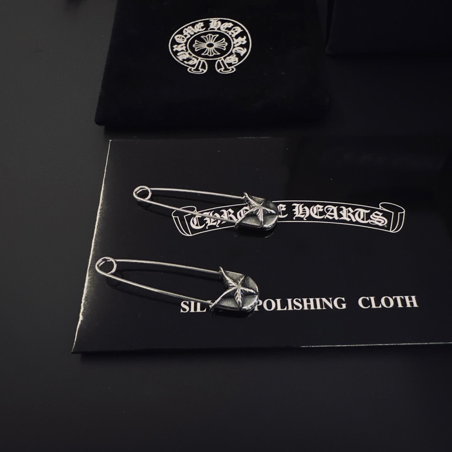 Chrome Hearts Silver Safety Pin Earrings